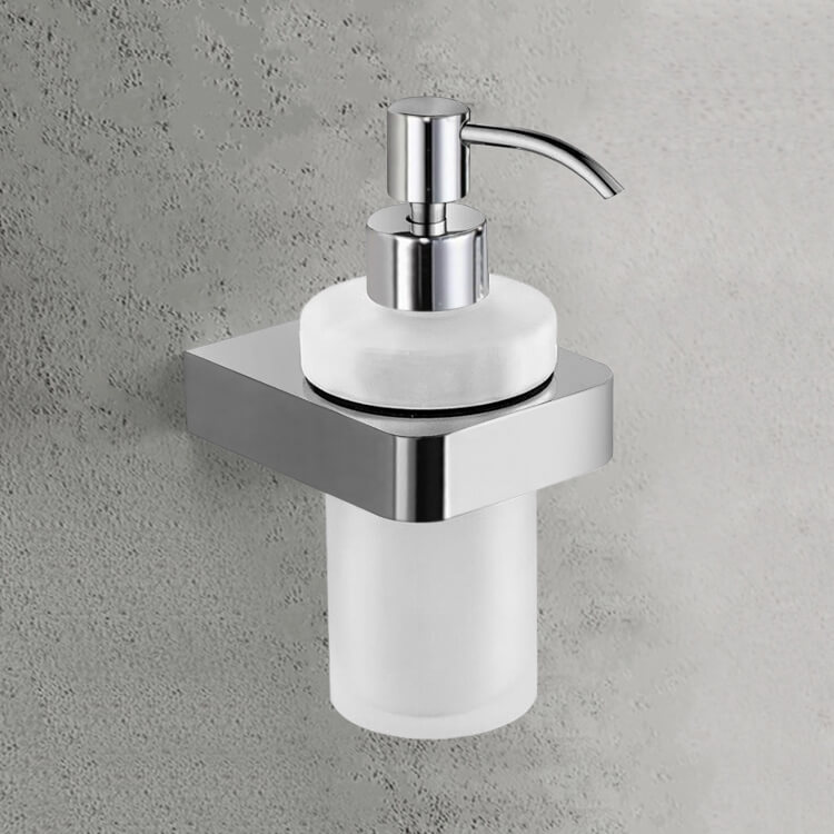 Soap Dispenser, Nameeks NFA006, Wall Mount Frosted Glass Soap Dispenser With Chrome Mounting
